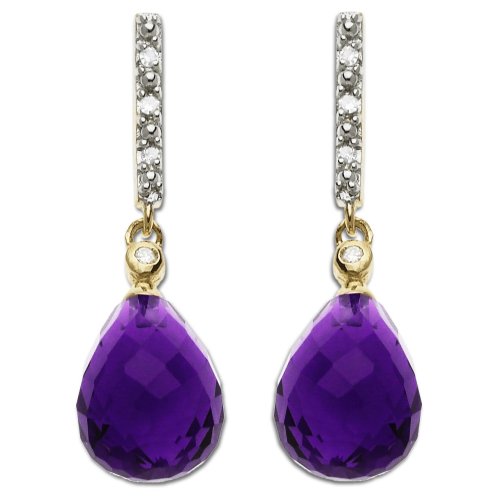 14k Yellow Gold Amethyst and Diamond Drop Earring