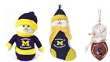 Michigan Wolverines Football Ornament/Touchdown Snowman/Christmas Stocking Gift Pack