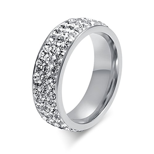 Women Stainless Steel Eternity Ring with Rhinestone Circle Round,Silver,7mm Width,Size 7