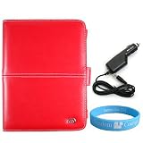 Red Sony eReader PRS600 Executive Carrying Case + Car Charger + Wristband