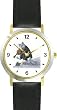 Hey Diddle Diddle the Cat & the Fiddle - from Mother Goose by Artist: Sylvia Long - WATCHBUDDY&reg; DELUXE TWO-TONE THEME WATCH - Arabic Numbers - Black Leather Strap-Size-Large ( Men's Size or Jumbo Women's Size )