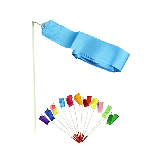 Voberry Nice Cute Dancing Ribbon Streamer Gym Rhythmic Rod Art Gymnastic Ballet Twirling Stick 4M (SkyBlue)
