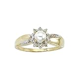 10K Yellow/White Gold 0.01 ct. Diamond and 6 x 4 MM Pearl Ring