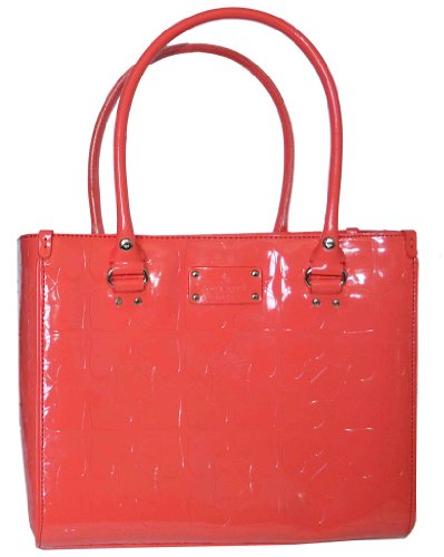 Cheap Kate Spade Coral Patent Leather Quinn Tote Handbag - Embossed Ace of Spades Collection