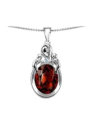 Original Star K (tm) Large Loving Mother Twin Children Pendant With Oval Simulated Garnet 11x9mm in .925 Sterling Silver