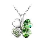 Le Premium Kleeblatt Kette mit österreichischen Kristallen Peridot Grün