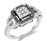 White & Black Diamond Ring Womens Anniversary 14k White Gold (1/2 CTW), Size 6