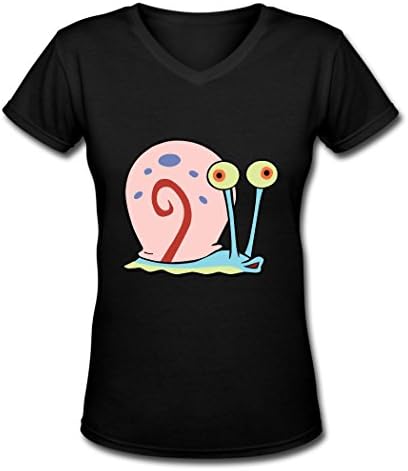 ZHEDZU Women's SpongeBob SquarePants Gary Cool V Neck T Shirt Cotton Black L