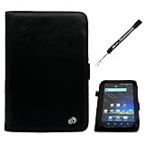 Synthetic Black Leather Limited Edition Travel Professional Portfolio Cover Carrying Case For Samsung P1000 Galaxy Tablet Powerd by Android 7-Inch Touchscreen + Includes a eBigValue (TM) Determination Hand Strap