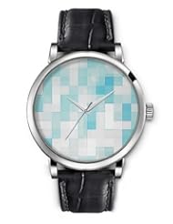 SPRAWL Aanalog Fashion Series Silver Ladies Watches of Genuine Black Leather Strap,Unique Wrist Watch for Women Girls Designed with blue figures
