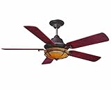 IMAGE OF Savoy House 52P-620-5BC-13 Big Canoe 52-Inch Ceiling fan, English Bronze Finish with Burled Cherry Blades and Tea Stained Glass Shade