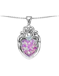 Original Star K (tm) Large Loving Mother Twins Family Pendant With Heart 12mm Created Pink Opal in 925 Sterling Silver