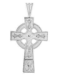 14K White Gold Celtic Cross Medallion Pendant