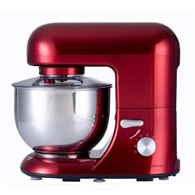 Andrew James 1000 WATT Electric Food Stand Mixer In Stunning Red With Splash Guard and 5.2 Litre Bowl + FREE Spatula + FREE 128 Page Food Mixer Cookbook