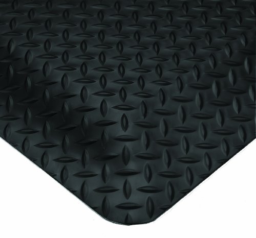 Wearwell PVC 497 Smart Diamond-Plate Medium Duty Anti-Fatigue Mat, Tapered Edges, for Dry Areas, Black