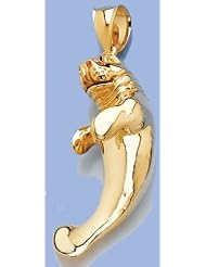 Gold Nautical Charm Pendant 3-D Manatee High Polish