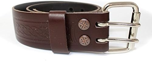Brown Leather Utility Kilt Belt with Celtic Knot Design - Double Pronged Removable Buckle