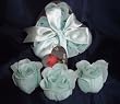 Scented Rose Shaped Soaps in Heart Box - Light Blue with Satin Ribbon & Thank You Card - Wedding Favors
