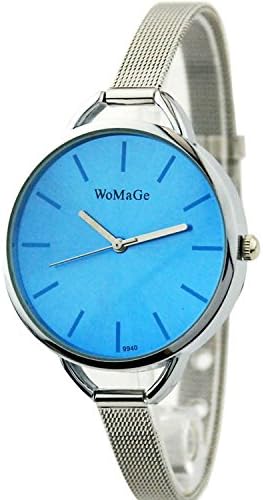 Women's Wrist Watch Analog Solid Dial Stainless Steel Band Quartz Movement - Blue