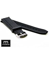 20MM Black MODENA Italian Rubber Watch Band with Sport Tire Tread