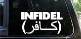 INFIDEL funny die cut decal / sticker USA Army Navy USMC Air force