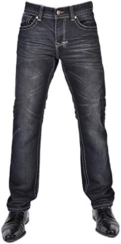 JM Denim Men's Slim/Straight Fit Premium Vintage Denim Jeans Black 32