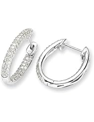 14k White Gold Diamond In-Out Hinged Hoop Oval Earrings. Carat Wt- 0.634ct