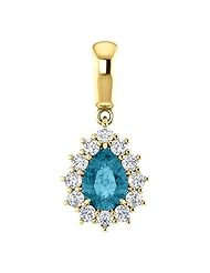 18K Yellow Gold 7.00x5.00mm Pear Cut London Blue Topaz and Diamond Pendant -- LIFETIME WARRANTY