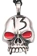 Lucky 13 Red Eyes Skull Pewter Pendant Necklace