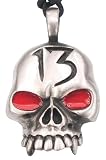 Lucky 13 Red Eyes Skull Pewter Pendant Necklace