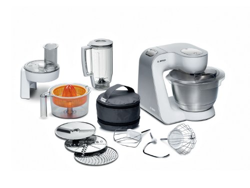 Bosch MUM54230 K&uuml;chenmaschine Styline / 900 Watt / Edelstahl-R&uuml;hrsch&uuml;ssel / Durchlaufschnitzler / Mixeraufsatz Kunststoff / Knethaken Metall / Zit ...