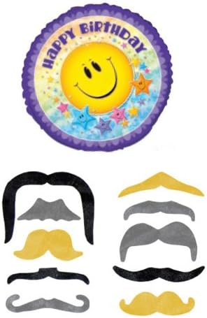 20 Child's Mustaches with Birthday Mylar Balloon - Mustache Party Favor Bundle