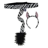 Kids Plush Zebra Headband Ears & Tail Jungle Safari Dressup Costume Set