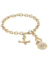 Hello Kitty by Simmons Jewelry Co. "Hammered Disc 14K Gold Plated" Pink and White Swarovski Crystal Pave Charm Bracelet