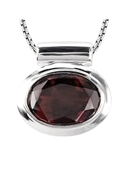 925 Sterling Silver High-Polish Finish Oval Faceted Garnet Pendant