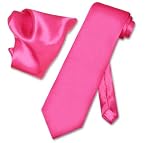 100% SILK Solid Deep Pink Color Neck Tie Hanky Set. Men's NeckTie.
