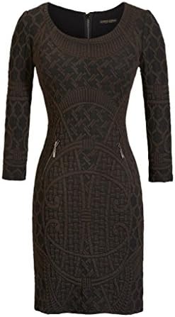Alberto Makali Brown Abstract Design Zipper Accent Dress Style 56565 - Size Large