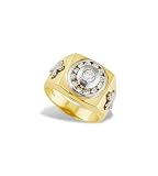 14k Solid Yellow White Gold Men's Cross Round CZ Ring