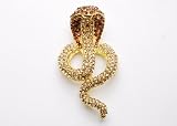 Smoked Topaz Crystal Rhinestone Striking Desert Cobra Serpent Snake Pin Brooch