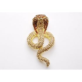 Marvelous Smoked Topaz Rhinestone Cobra Snake Brooch