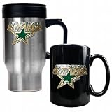 NHL Dallas Stars Stainless Steel Travel Mug and Black Ceramic Mug Set (Primary Logo)