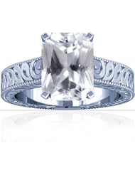 Platinum Emerald Cut White Sapphire Solitaire Ring
