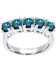 1.35 Ct Round Blue SI1/SI2 Diamond 18K White Gold Ring