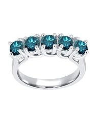 1.35 Ct Round Blue SI1/SI2 Diamond 14K White Gold Ring