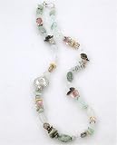 Aquamarine, Blue Topaz, Jasper, and Abalone Gemstone Bead Necklace with Thai Silver Focal Bead, 23 1/2 Length, #7825