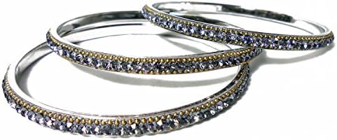 MG Collection Pewter Gray Austrian Crystal Silver Tone Metal Bangle Bracelets - Set of 3