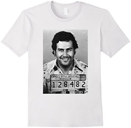 Men's Pablo Escobar T-shirt - Drug Lord Pablo Mugshot Tee Shirt Large White