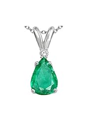 Tommaso Design (tm) Pear Shape 8x6mm Genuine Emerald and Diamond Pendant