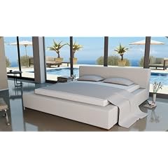 Design Bond-Lederbett Doppelbett Leder 180x200 Bett inkl. Lattenrost rein-weiss