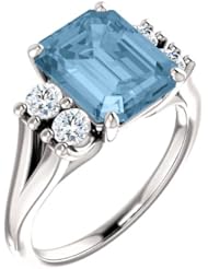 18K White Gold 10.00x8.00mm Emerald Cut Sky Blue Topaz and Diamond Ring -- LIFETIME WARRANTY